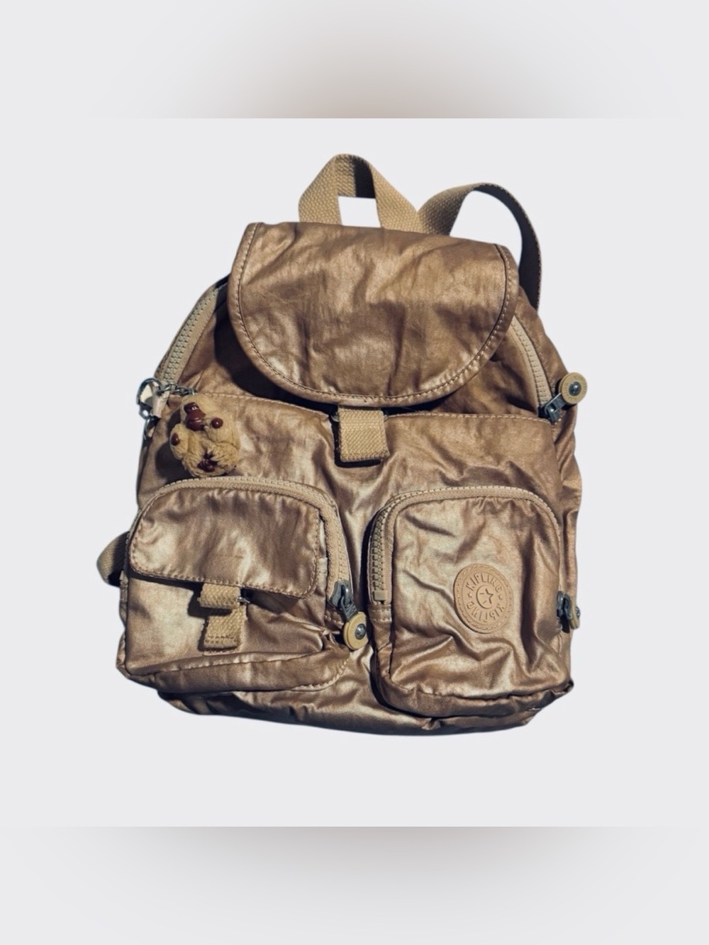 Kipling Lovebug Travel Small Backpack Bronze Gold Quartz Metallic
